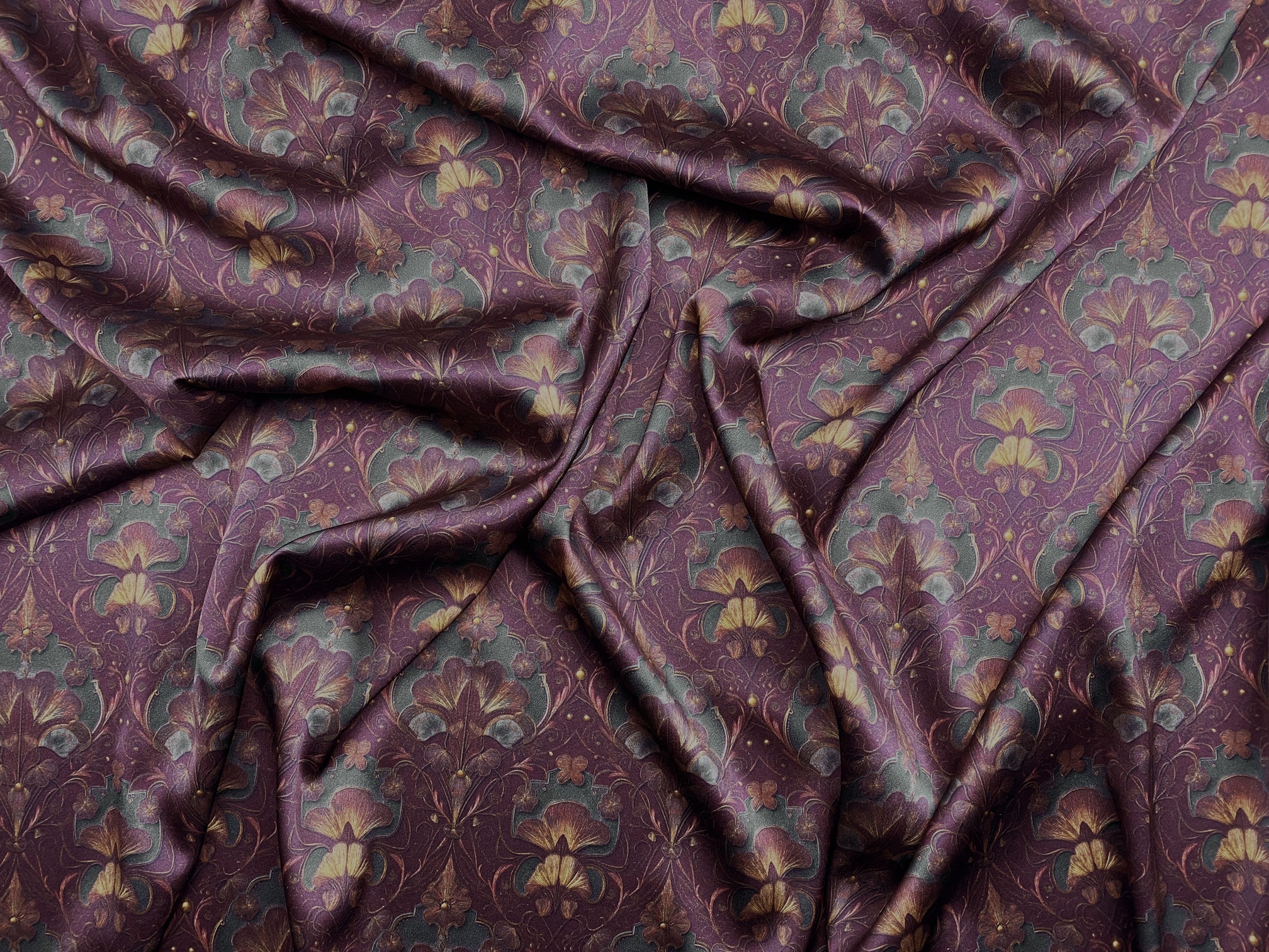 Ткань Шёлк бордового цвета с орнаментальным принтом 46816 3